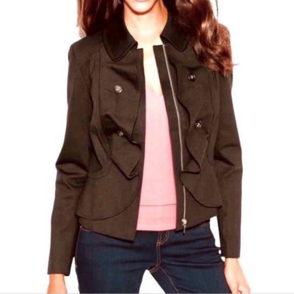 INC | Brown Cotton Ruffle Front Full Zip Up Blazer Jacket Size Medium - Picture 14 of 14